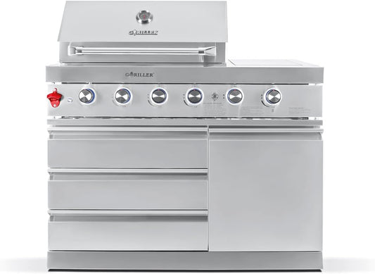 🔥 GORILLER® SG213 Outdoorküche aus Edelstahl | Premium BBQ-Küche mit Gasgrill, Rotisserie, Seitenkocher, Kühlschrank, Spüle & Regenhaube – alles in einem!