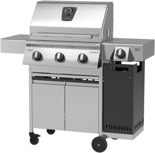 🔥 Schickling Gasgrill “Henry L – Deluxe” | Kompakter Edelstahl Gasgrillwagen mit 3x 5 kW Brennern, 800 °C Seitenbrenner & Unterschrank – Made in Germany