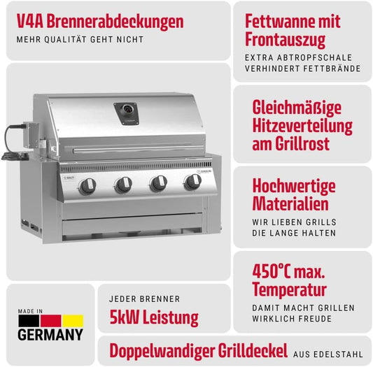 🔥 Schickling Einbau-Gasgrill „Hermann XL – Pro“ | Premium Edelstahl-Built-In Gasgrill für Outdoor- und Grillküchen – 4x5 kW Brenner, 800 °C Power, Drehspieß & modulare Erweiterung – Made in German