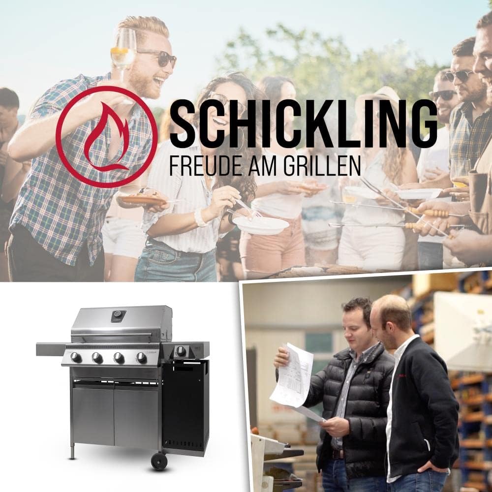 🔥 Schickling Gasgrill “Hermann XL – Deluxe” | Edelstahl Gasgrillwagen mit 4x 5 kW Brennern, 800 °C Seitenbrenner & Unterschrank – Made in Germany