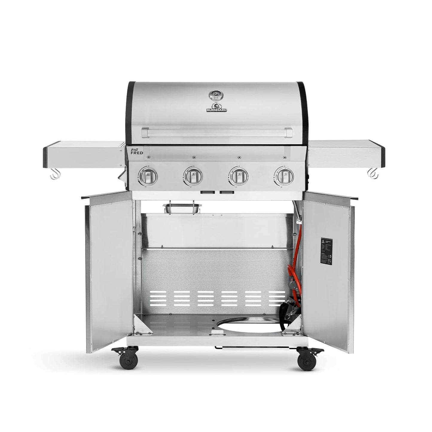 🔥 BURNHARD Big Fred Deluxe Series 3 – 4-Brenner Gasgrill mit Infrarot-Keramikbrenner (900 °C), Backburner, Seitenkochfeld & Edelstahl-Trolley inkl. Grillabdeckung