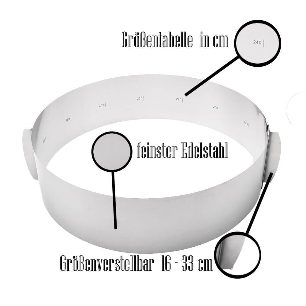 Charma Kaman Premium Verstellbarer Kuchenring/Kuchenrahmen Ø 16-33cm
