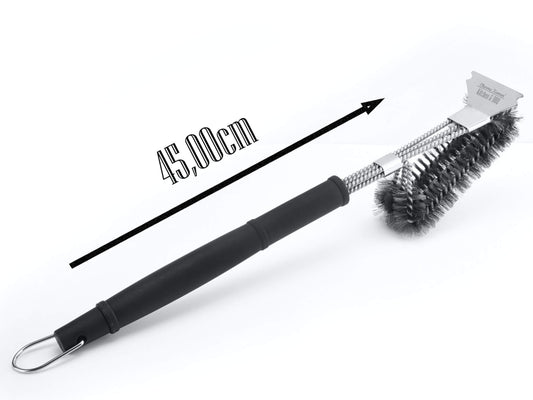 Charma Kaman Grill Brush Black + PDF Grill Guide, Premium Barbecue Grill Brush, Cleaning Brush, Stainless Steel Bristles, 18 inch or 42 cm