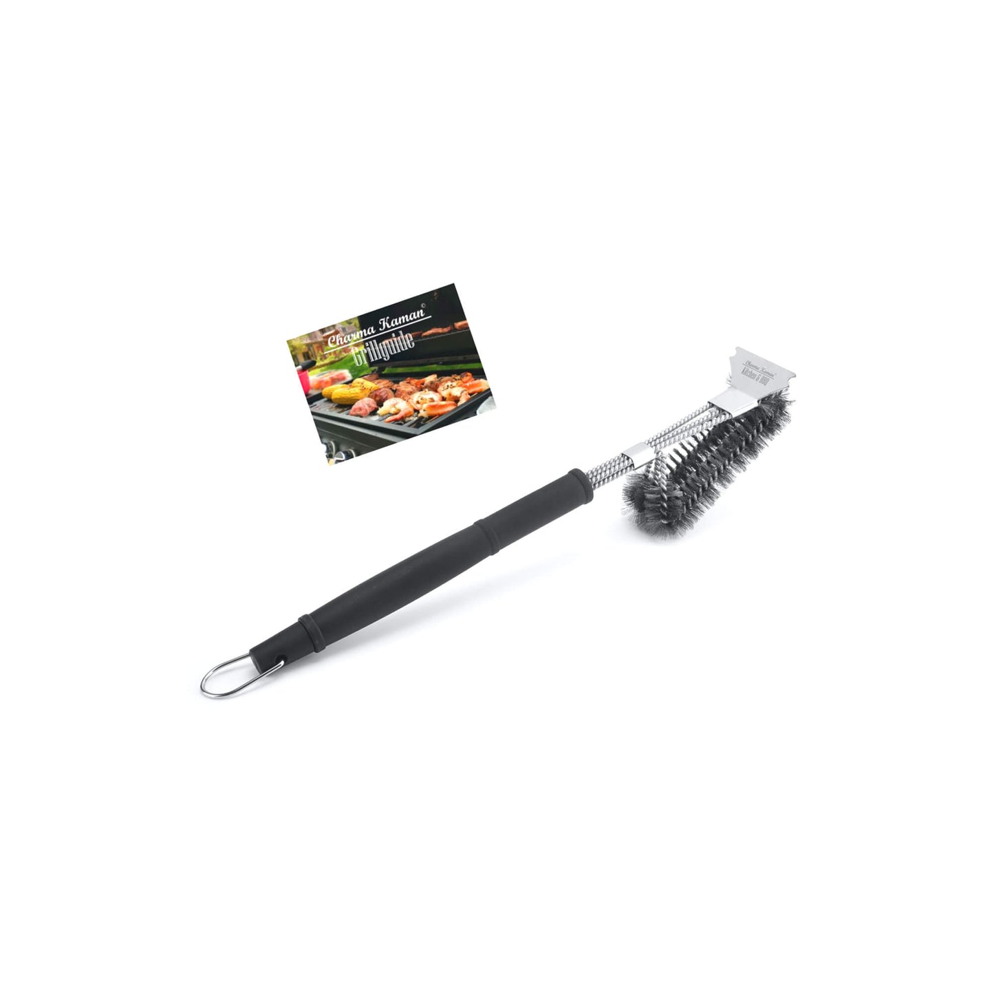Charma Kaman Grillbürste Schwarz + PDF Grillguide, Premium Barbecue Grill bürste, Reinigungsbürste, Edelstahlborsten,18zoll oder 42cm