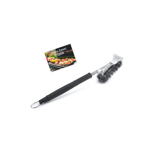 Charma Kaman Grill Brush Black + PDF Grill Guide, Premium Barbecue Grill Brush, Cleaning Brush, Stainless Steel Bristles, 18 inch or 42 cm