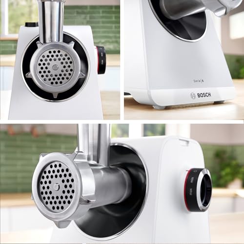 Bosch MFW67440 ProPower Fleischwolf | Elektrischer Fleischwolf 1500W | Mit 3 Lochscheiben & Aufsätzen für Wurst, Kebbe & Gemüse | 3,5 kg/min | Schwarz/Silber