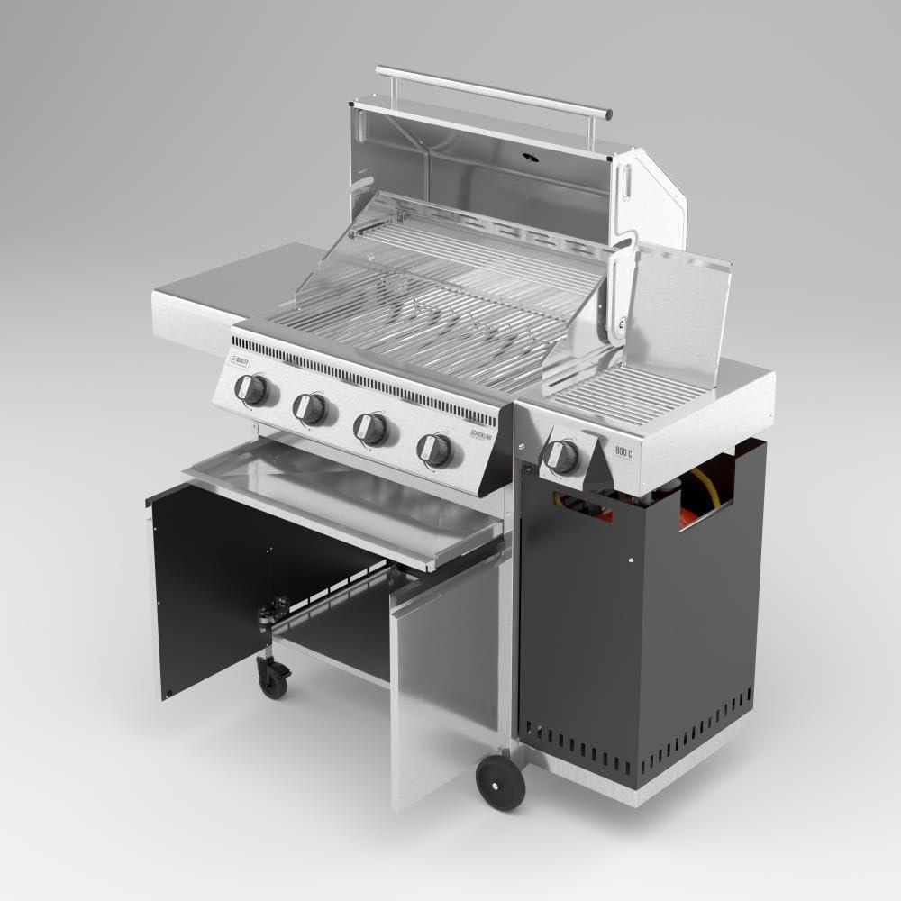 🔥 Schickling Gasgrill “Hermann XL – Deluxe” | Edelstahl Gasgrillwagen mit 4x 5 kW Brennern, 800 °C Seitenbrenner & Unterschrank – Made in Germany