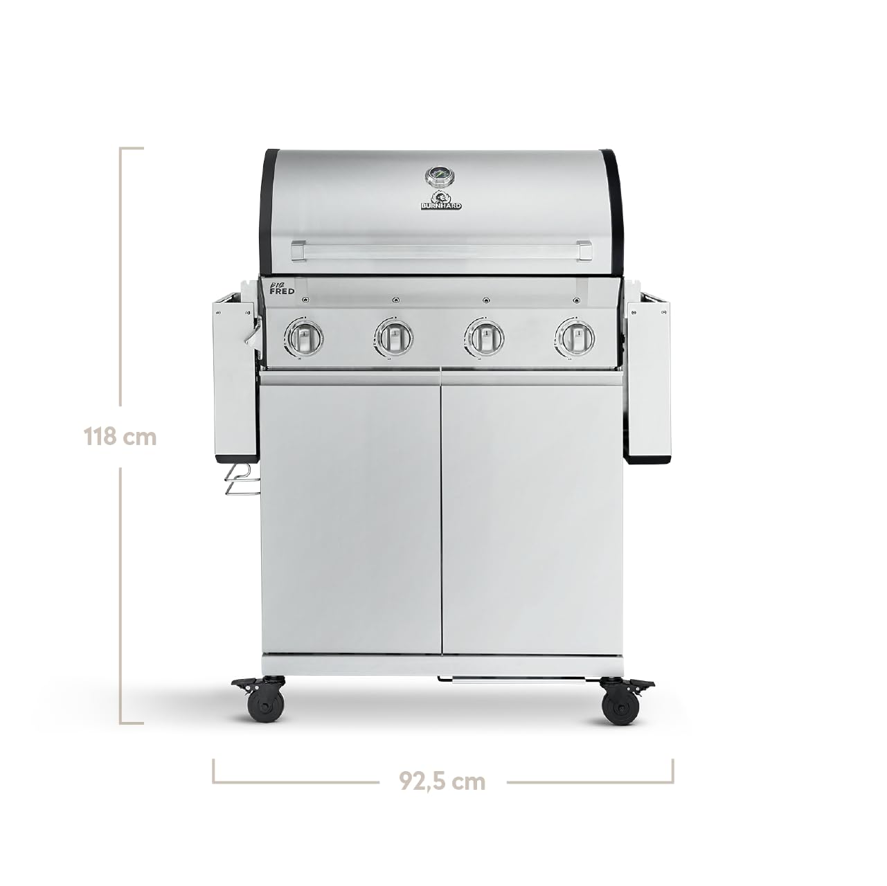 🔥 BURNHARD Big Fred Deluxe Series 3 – 4-Brenner Gasgrill mit Infrarot-Keramikbrenner (900 °C), Backburner, Seitenkochfeld & Edelstahl-Trolley inkl. Grillabdeckung