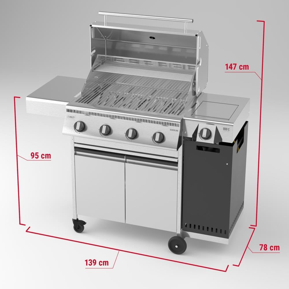 🔥 Schickling Gasgrill “Hermann XL – Deluxe” | Edelstahl Gasgrillwagen mit 4x 5 kW Brennern, 800 °C Seitenbrenner & Unterschrank – Made in Germany