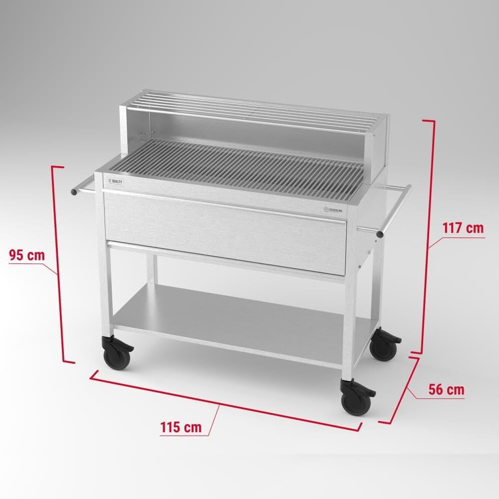 🔥 Schickling Profistar II – Gastro Holzkohlegrill aus Edelstahl | XXL Holzkohlegrill für Catering & Gastronomie mit 4 Lenkrollen, höhenverstellbarer Kohlewanne & 8 mm Edelstahlrost – Made in Germany