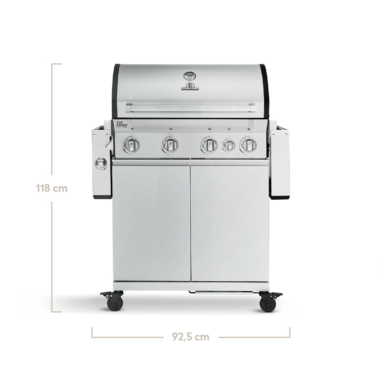🔥 BURNHARD Big Fred Deluxe Series 3 – 4-Brenner Gasgrill mit Infrarot-Keramikbrenner (900 °C), Backburner, Seitenkochfeld & Edelstahl-Trolley inkl. Grillabdeckung