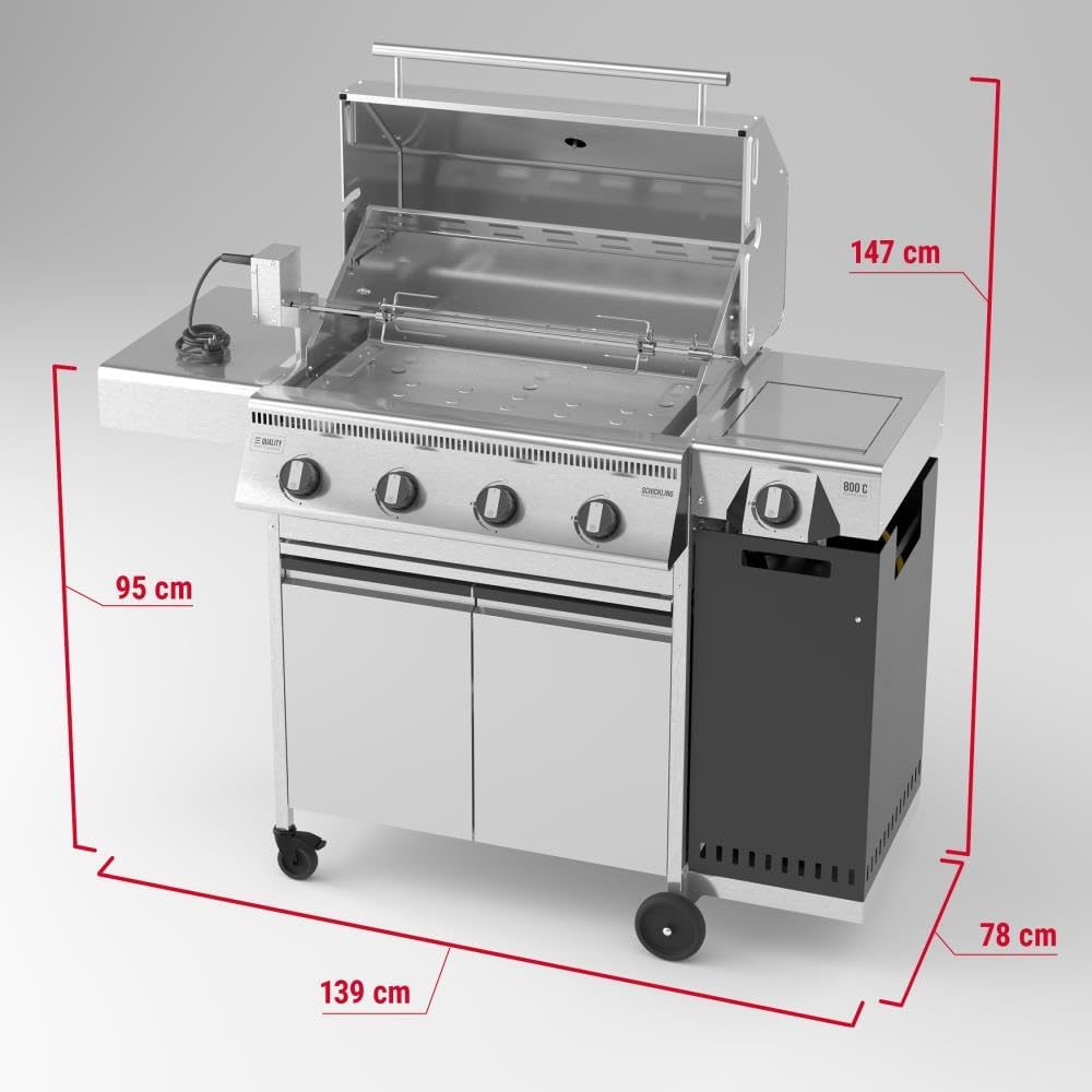 🔥 Schickling Gasgrill “Hermann XL – Pro” | Premium Edelstahl BBQ-Grill mit 4x5 kW Brennern, 800 °C Seitenbrenner & elektrischem Drehspieß – Made in Germany