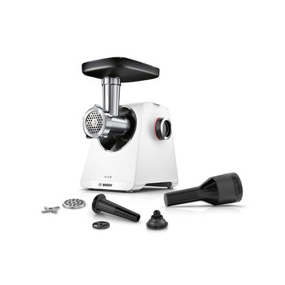 Bosch MFW67440 ProPower Fleischwolf | Elektrischer Fleischwolf 1500W | Mit 3 Lochscheiben & Aufsätzen für Wurst, Kebbe & Gemüse | 3,5 kg/min | Schwarz/Silber