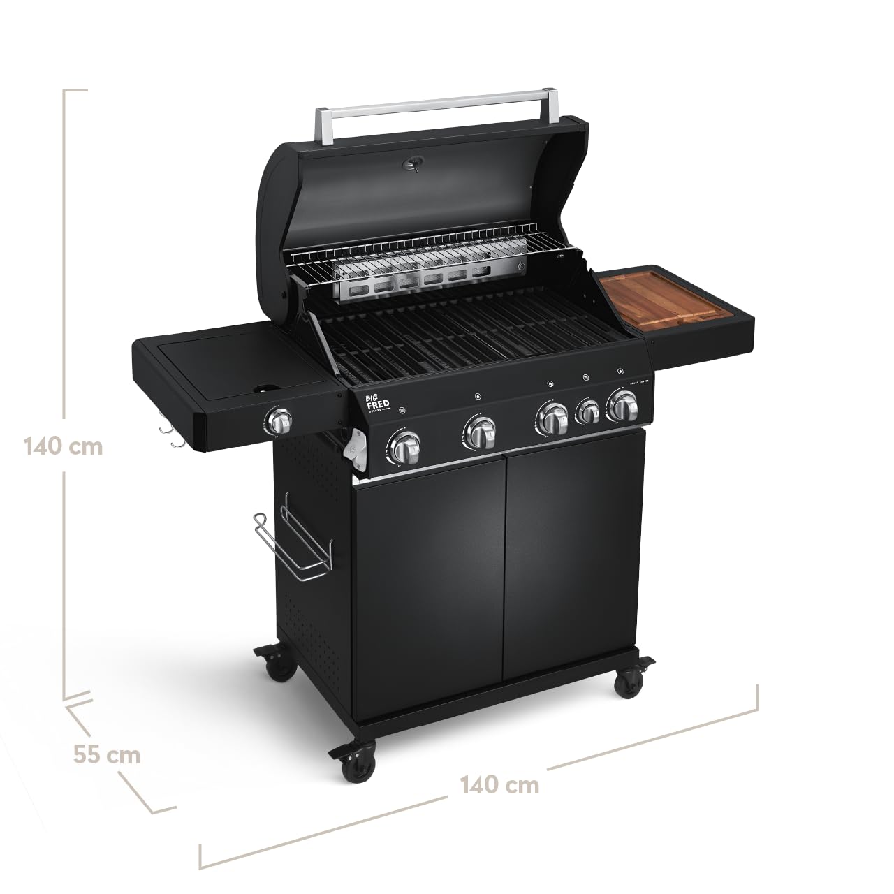 🔥 BURNHARD Big Fred Deluxe Series 3 – 4-Brenner Gasgrill mit Infrarot-Keramikbrenner (900 °C), Backburner, Seitenkochfeld & Edelstahl-Trolley inkl. Grillabdeckung
