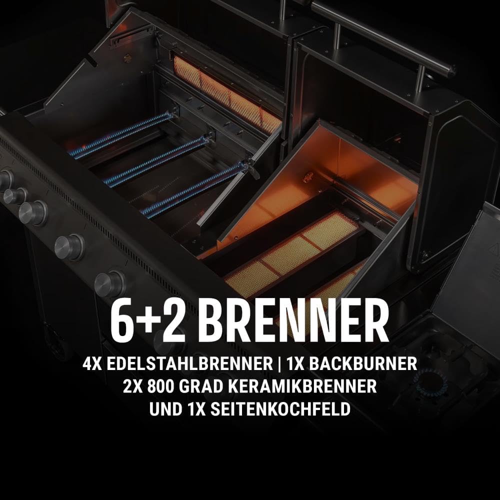 🚀 Schickling BigROCKET Luxus Edelstahl Gasgrill | 39,5 kW Leistung, 8 Brenner, 800 °C Infrarot, Backburner, Drehspieß & Seitenkochfeld – Made in Germany