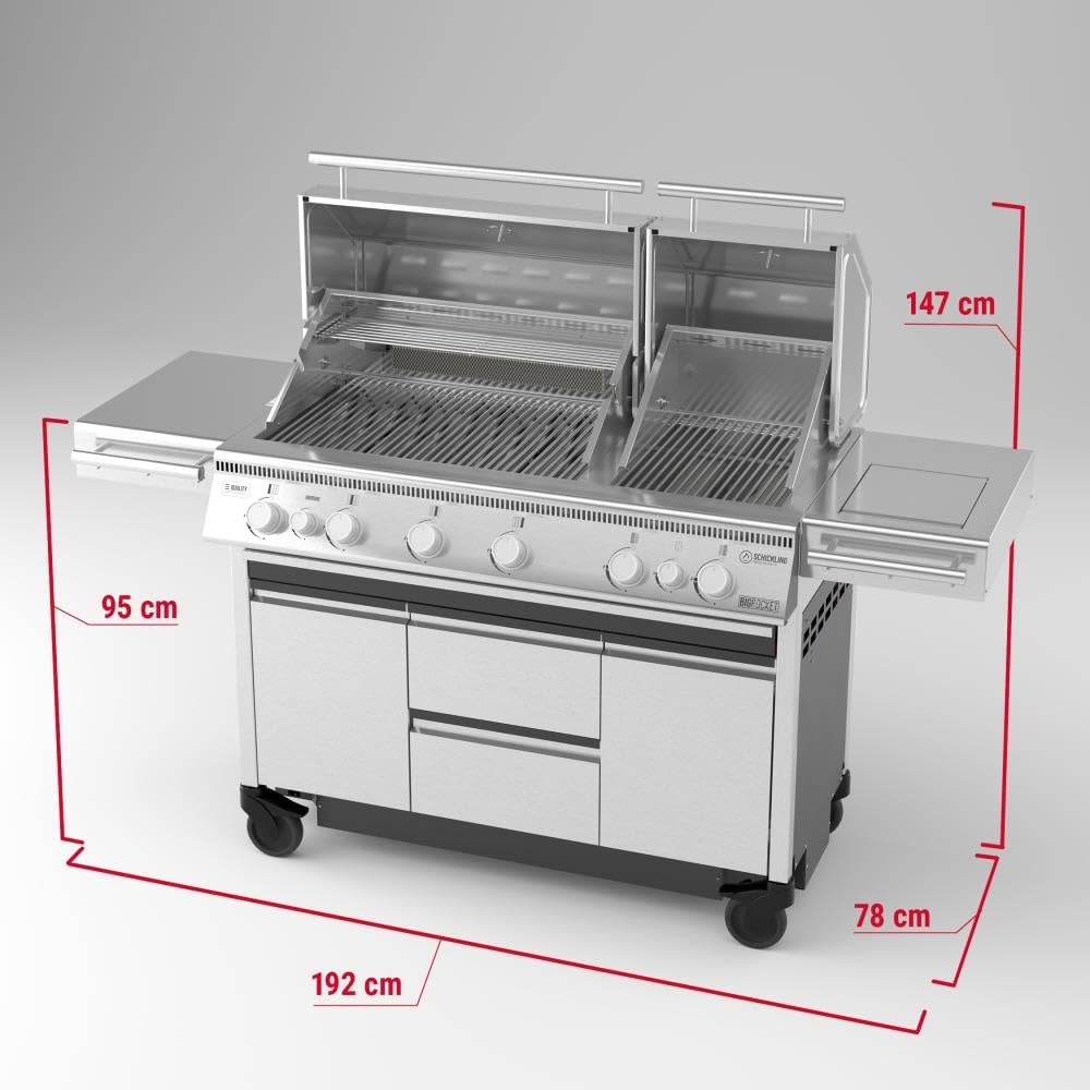 🚀 Schickling BigROCKET Luxus Edelstahl Gasgrill | 39,5 kW Leistung, 8 Brenner, 800 °C Infrarot, Backburner, Drehspieß & Seitenkochfeld – Made in Germany