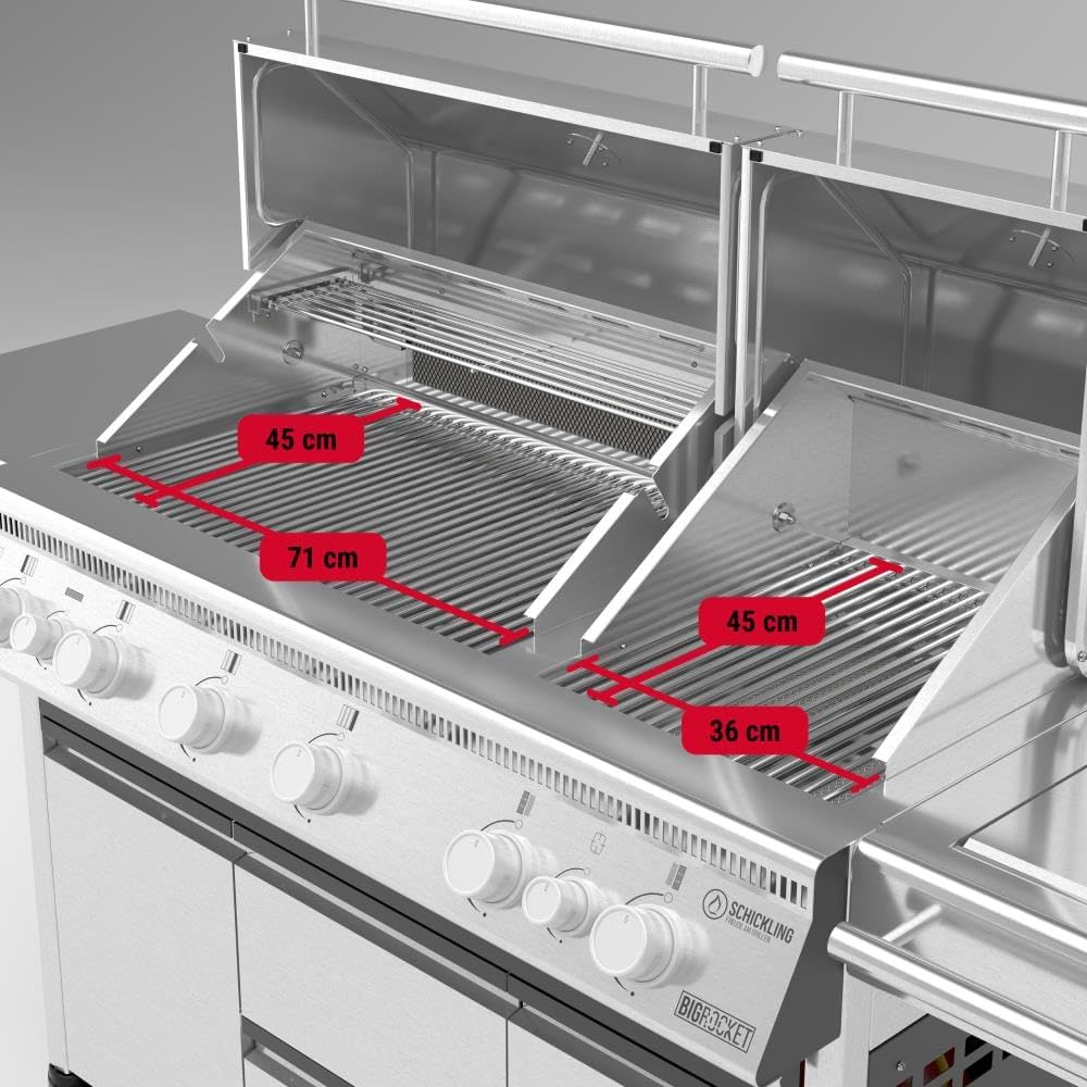 🚀 Schickling BigROCKET Luxus Edelstahl Gasgrill | 39,5 kW Leistung, 8 Brenner, 800 °C Infrarot, Backburner, Drehspieß & Seitenkochfeld – Made in Germany