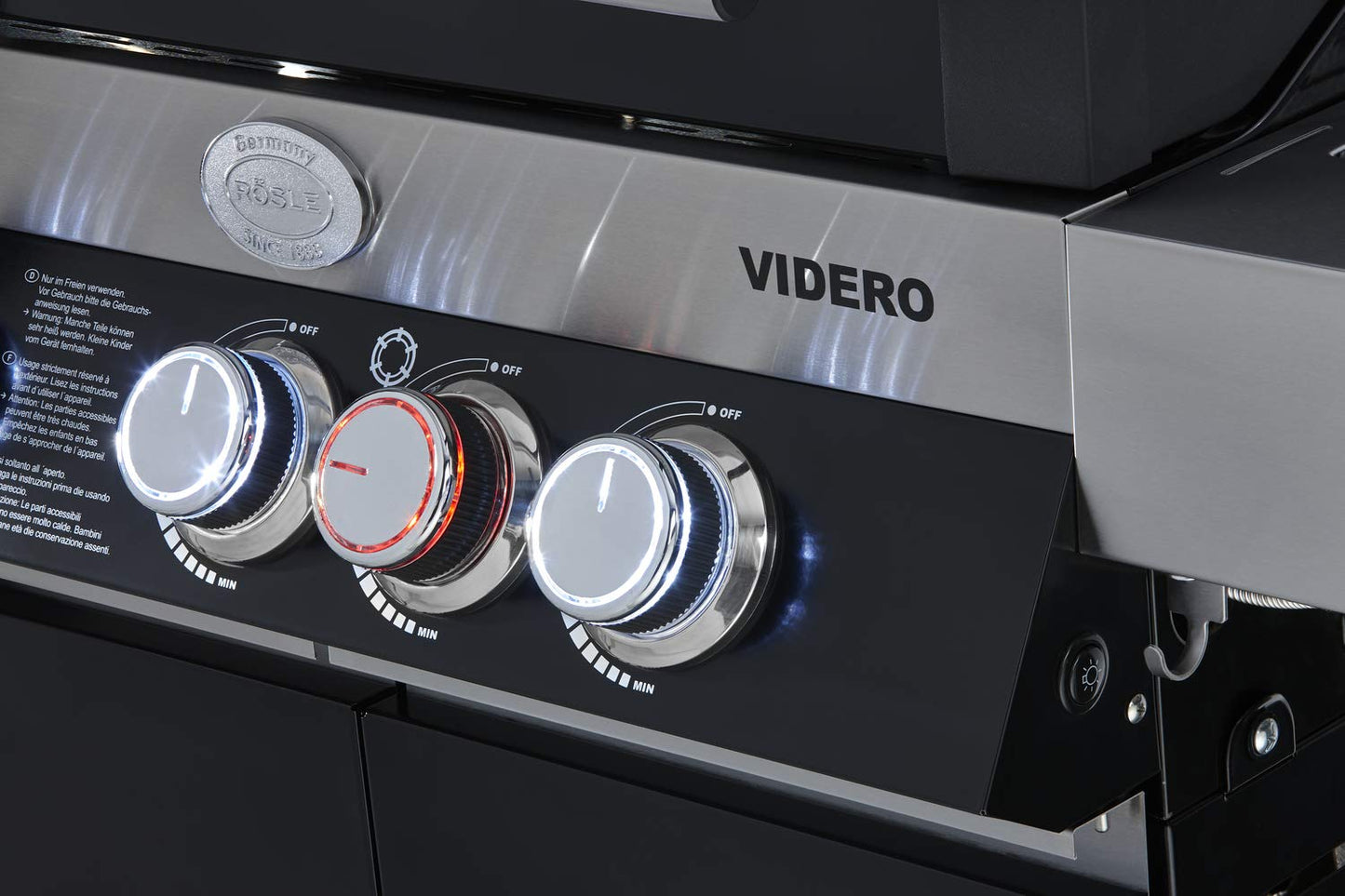 🔥 RÖSLE Gasgrill BBQ-Station VIDERO G4 | Edelstahl-Gasgrill mit 4x 3,5 kW Brennern & Seitenbrenner, Sichtfenster & Thermometer – Komfort pur beim Grillen