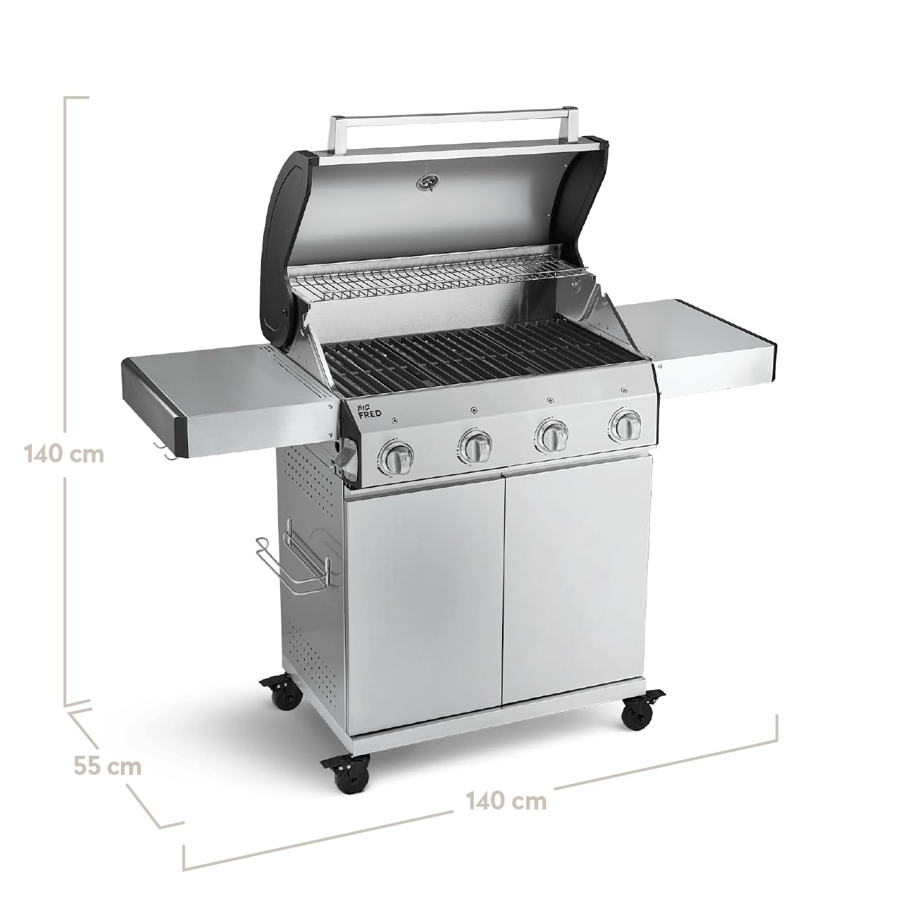 🔥 BURNHARD Big Fred Deluxe Series 3 – 4-Brenner Gasgrill mit Infrarot-Keramikbrenner (900 °C), Backburner, Seitenkochfeld & Edelstahl-Trolley inkl. Grillabdeckung