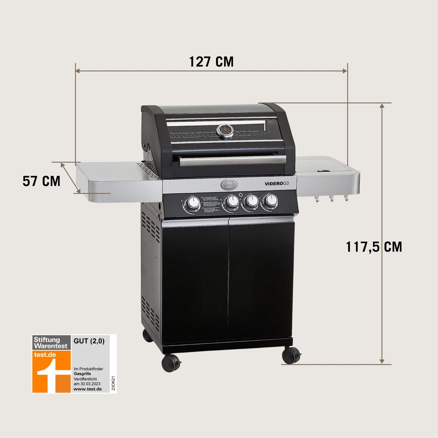 🔥 RÖSLE Gasgrill BBQ-Station VIDERO G4 | Edelstahl-Gasgrill mit 4x 3,5 kW Brennern & Seitenbrenner, Sichtfenster & Thermometer – Komfort pur beim Grillen