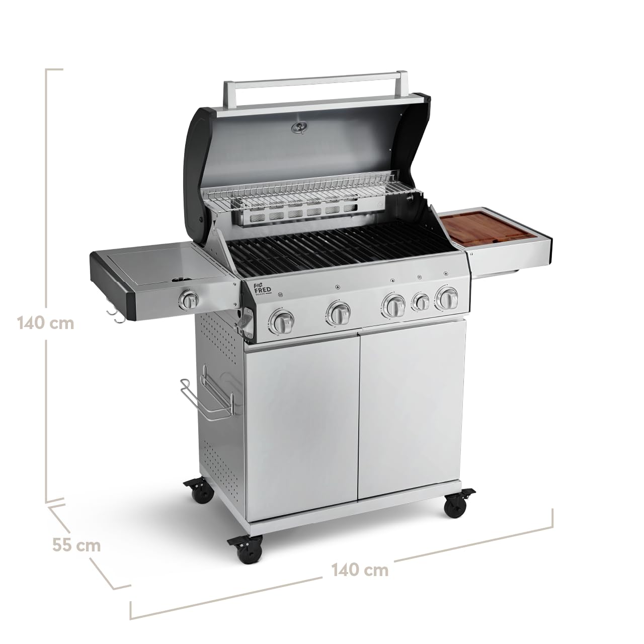 🔥 BURNHARD Big Fred Deluxe Series 3 – 4-Brenner Gasgrill mit Infrarot-Keramikbrenner (900 °C), Backburner, Seitenkochfeld & Edelstahl-Trolley inkl. Grillabdeckung