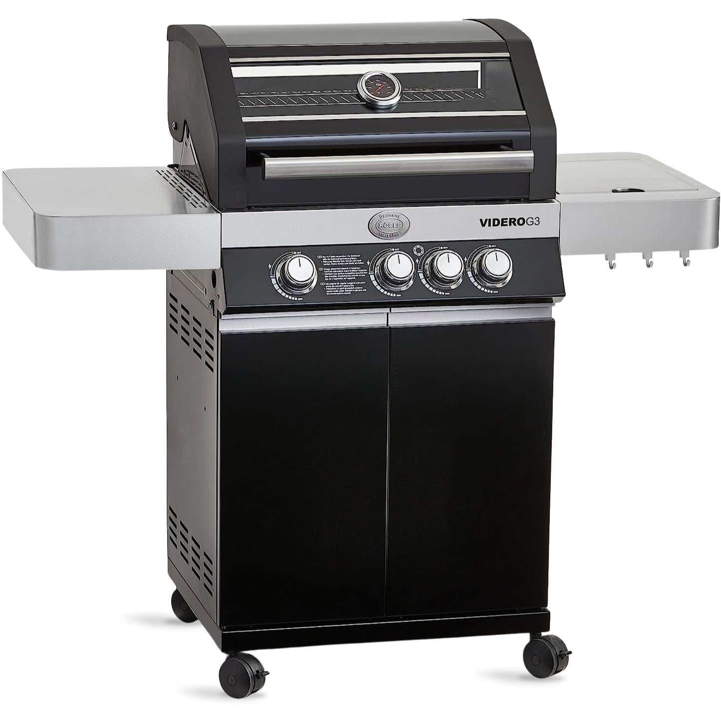🔥 RÖSLE Gasgrill BBQ-Station VIDERO G4 | Edelstahl-Gasgrill mit 4x 3,5 kW Brennern & Seitenbrenner, Sichtfenster & Thermometer – Komfort pur beim Grillen