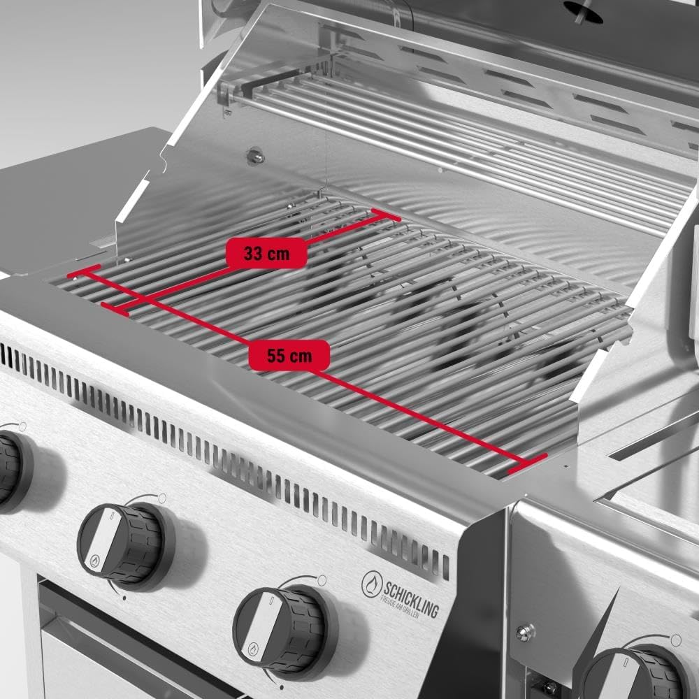 🔥 Schickling Gasgrill “Henry L – Deluxe” | Kompakter Edelstahl Gasgrillwagen mit 3x 5 kW Brennern, 800 °C Seitenbrenner & Unterschrank – Made in Germany