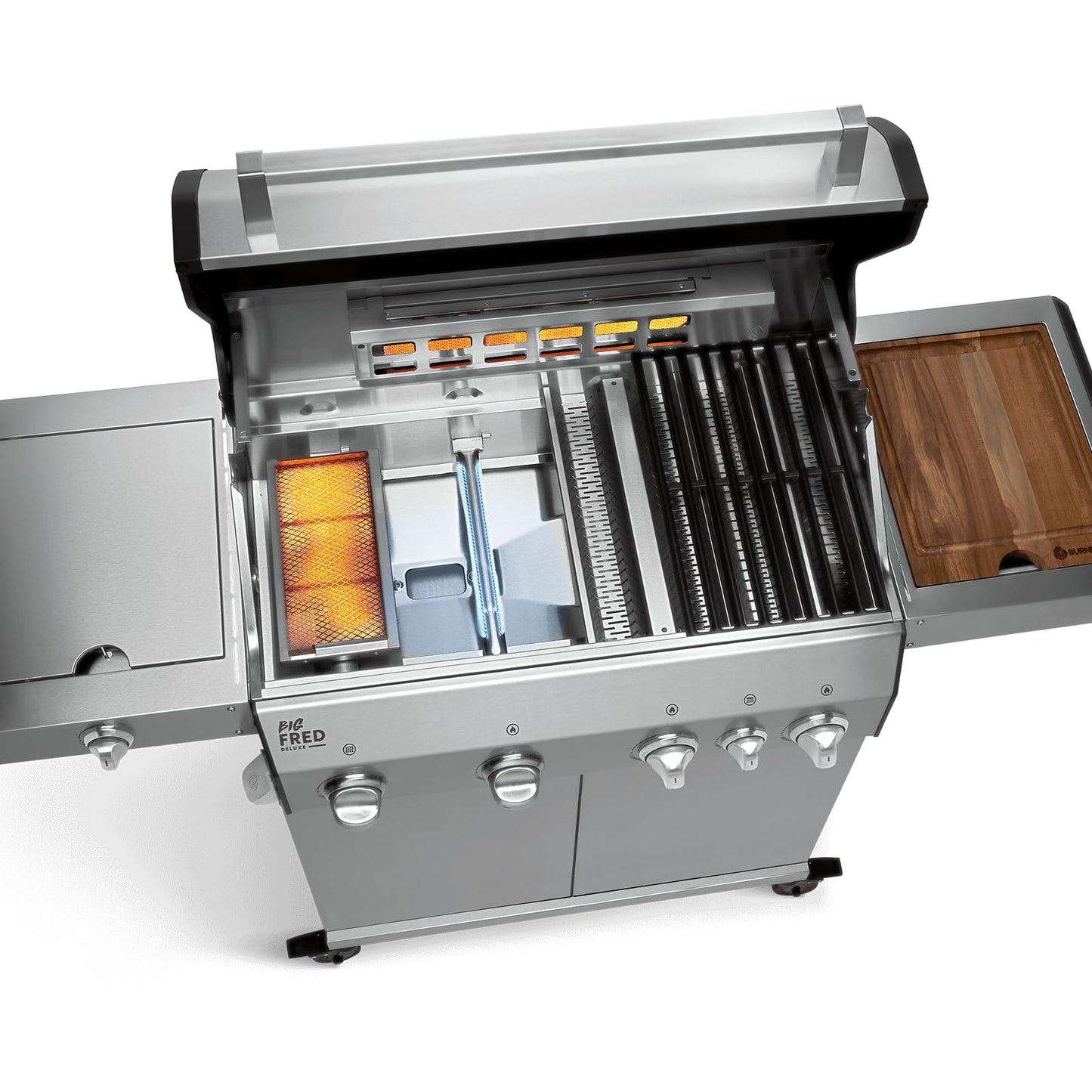 🔥 BURNHARD Big Fred Deluxe Series 3 – 4-Brenner Gasgrill mit Infrarot-Keramikbrenner (900 °C), Backburner, Seitenkochfeld & Edelstahl-Trolley inkl. Grillabdeckung
