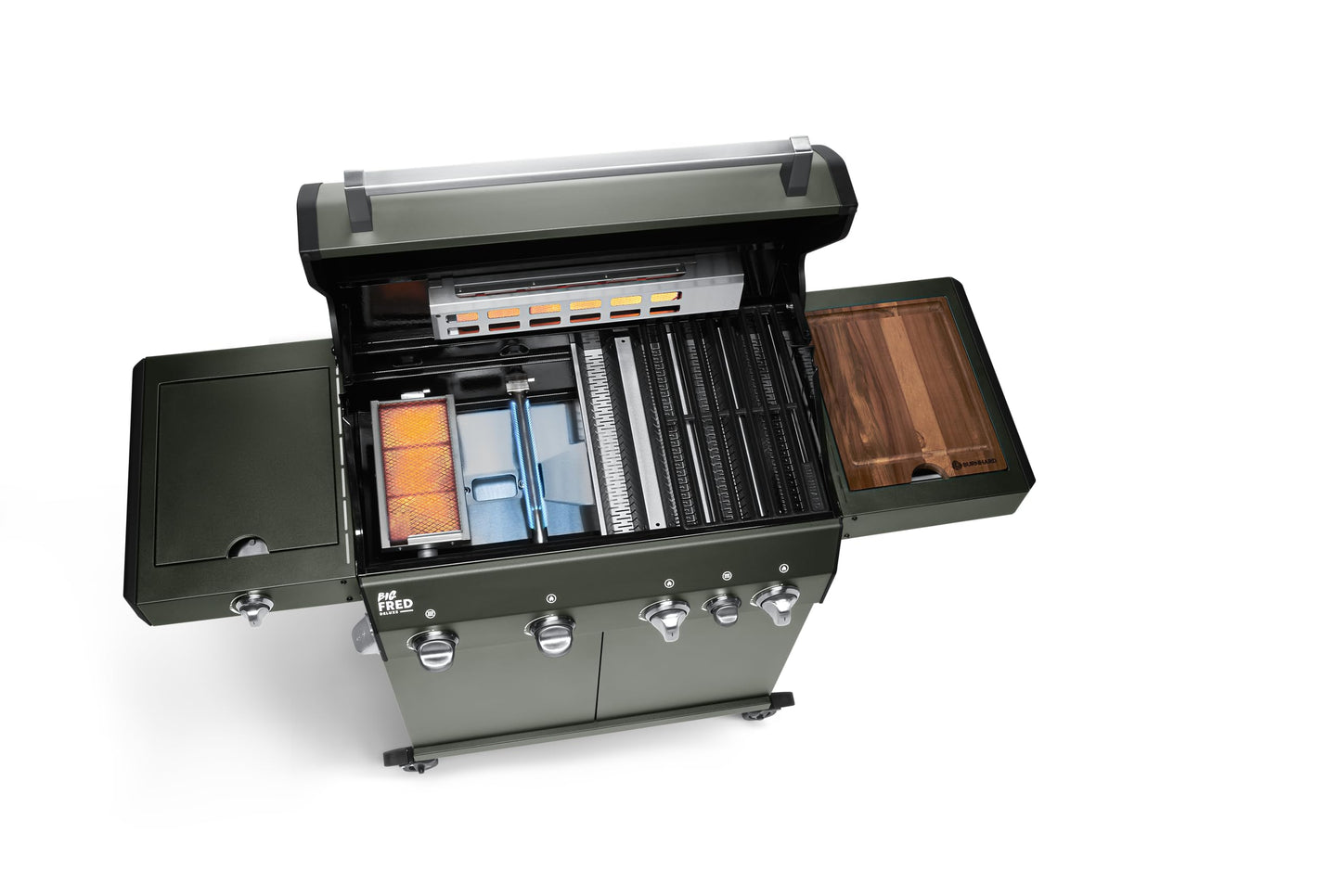 🔥 BURNHARD Big Fred Deluxe Series 3 – 4-Brenner Gasgrill mit Infrarot-Keramikbrenner (900 °C), Backburner, Seitenkochfeld & Edelstahl-Trolley inkl. Grillabdeckung