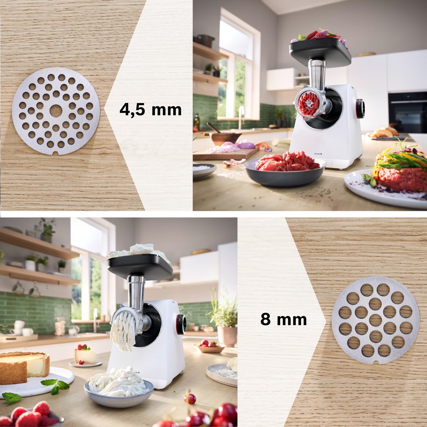 Bosch MFW67440 ProPower Fleischwolf | Elektrischer Fleischwolf 1500W | Mit 3 Lochscheiben & Aufsätzen für Wurst, Kebbe & Gemüse | 3,5 kg/min | Schwarz/Silber