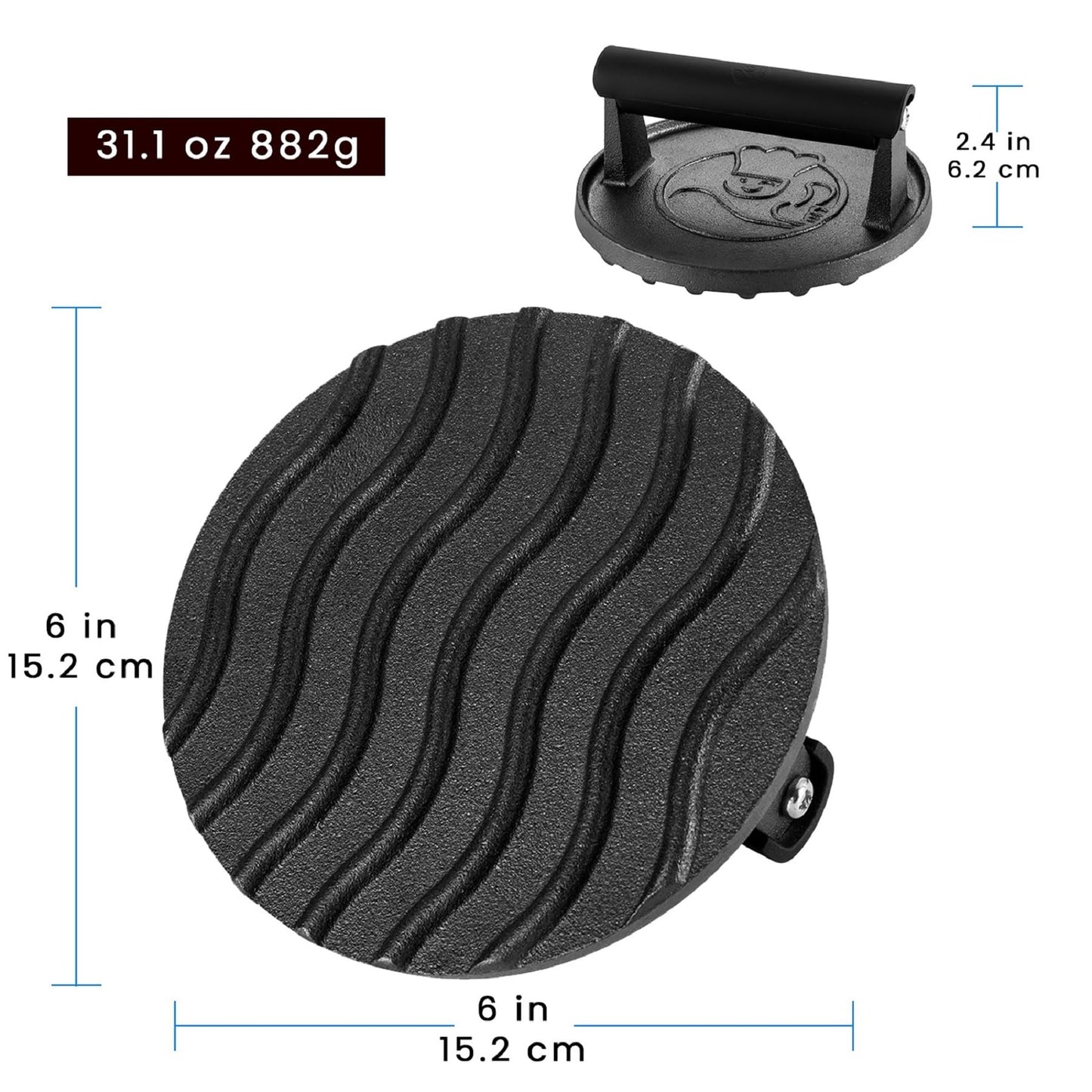 Burgerpresse Gusseisen antihaft (Ø15 cm) – Der große Burger Smasher für perfekte Smash Burger