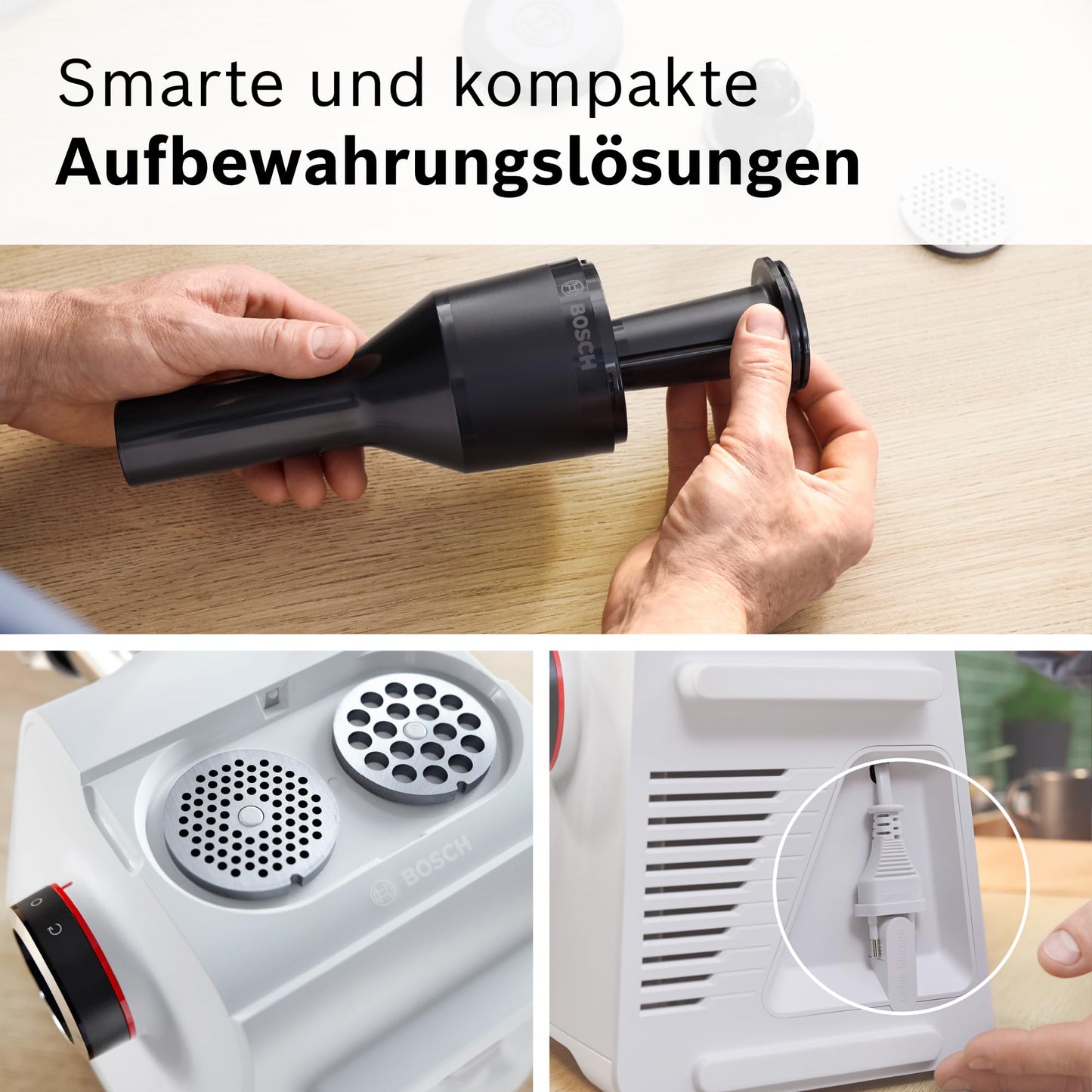 Bosch MFW67440 ProPower Fleischwolf | Elektrischer Fleischwolf 1500W | Mit 3 Lochscheiben & Aufsätzen für Wurst, Kebbe & Gemüse | 3,5 kg/min | Schwarz/Silber