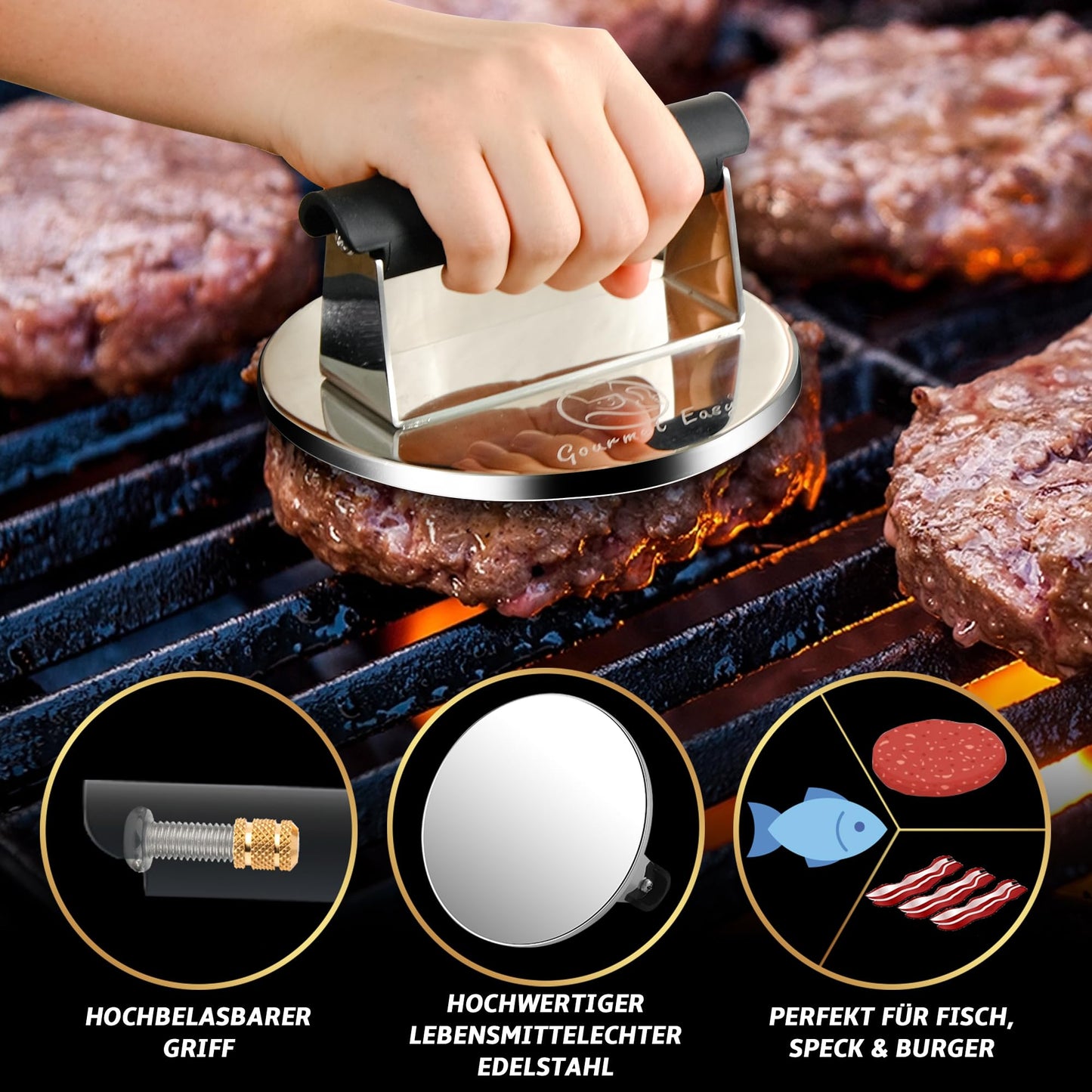 Burgerpresse Gusseisen antihaft (Ø15 cm) – Der große Burger Smasher für perfekte Smash Burger
