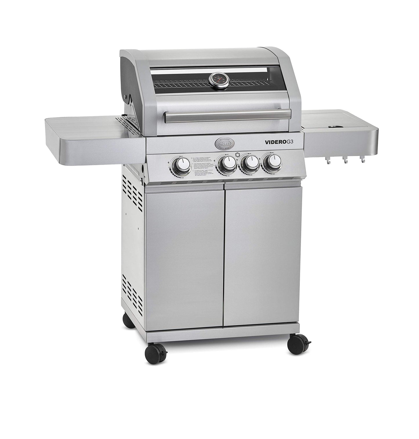 🔥 RÖSLE Gasgrill BBQ-Station VIDERO G4 | Edelstahl-Gasgrill mit 4x 3,5 kW Brennern & Seitenbrenner, Sichtfenster & Thermometer – Komfort pur beim Grillen