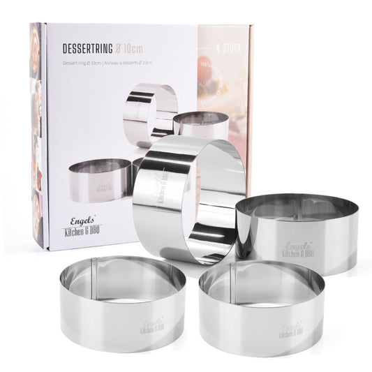 Charma Kaman 4 pieces Ø 10 cm Engels Premium Burger Rings/Dessert Rings/Food Rings (4 L, Metal) 