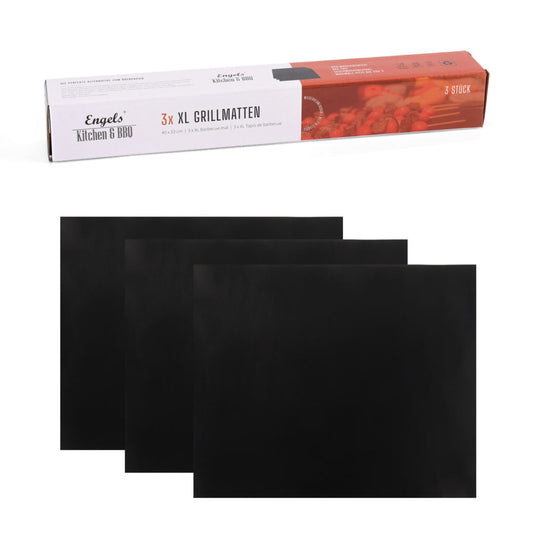 Set of 3 BBQ grill mats &amp; oven mats (black &amp; reusable) by Charma Kaman in size XL (40 x 33 cm)