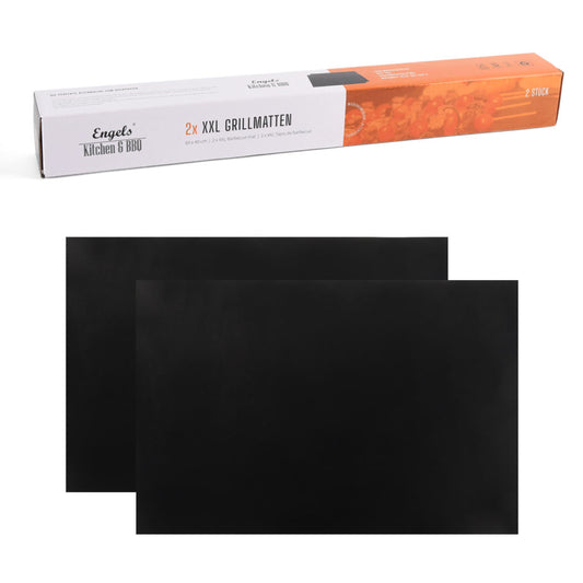2er Set XXL  BBQ Grillmatte & Backofenmatte (schwarz & wiederverwendbar) von Charma Kaman in Größe XXL (40 x 60 cm)